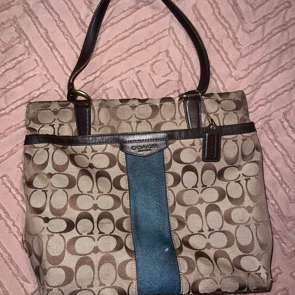 Coach Brown and Blue Monogram Tote - Picture 11 of 11